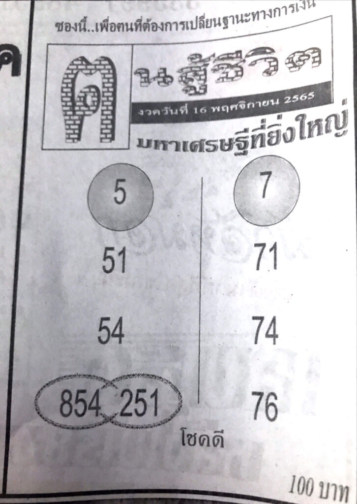 เลขเด็ด หวยคนสู้ชีวิต 16-11-65