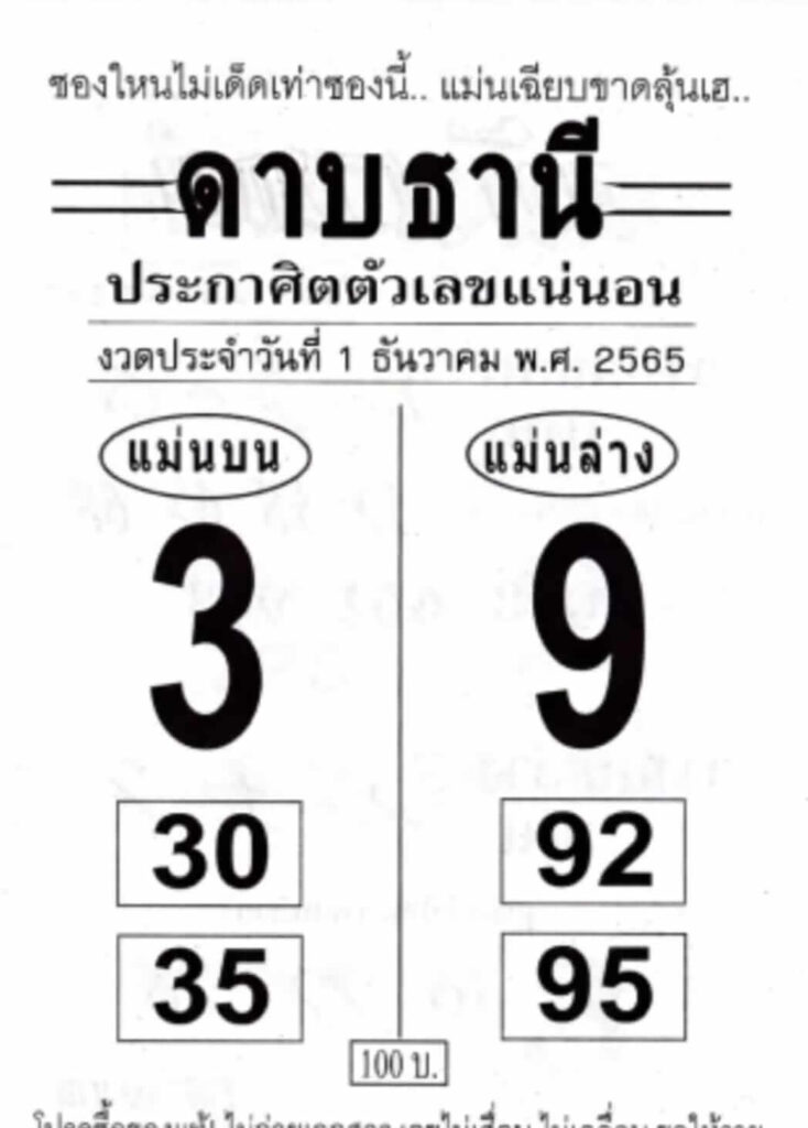 เลขเด็ด หวยดาบธานี 1-12-65