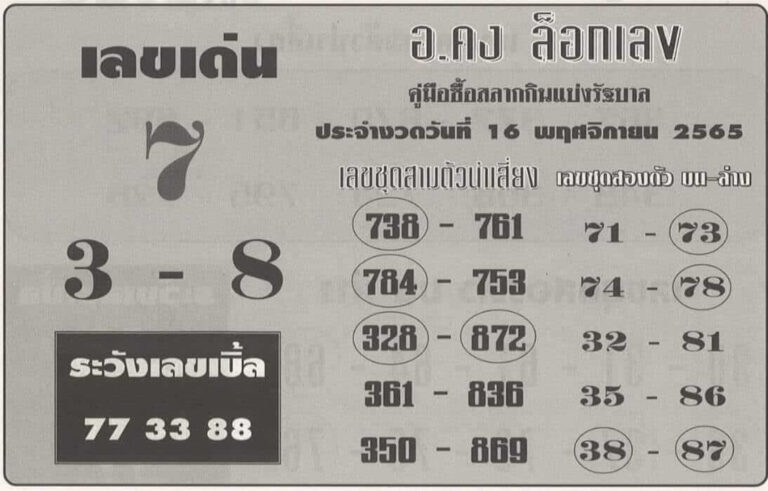 เลขเด็ด หวยอาจารย์คง 16-11-65