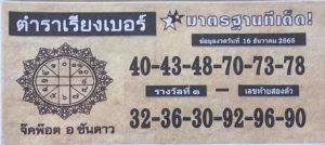 เลขดัง หวยตําราเรียงเบอร์ 16-12-65