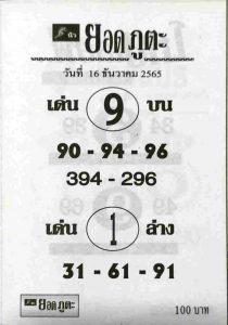 เลขดัง หวยยอดภูตะ 16-12-65