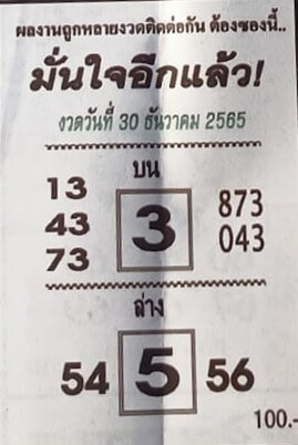 เลขดัง หวยมั่นใจอีกแล้ว 30-12-65