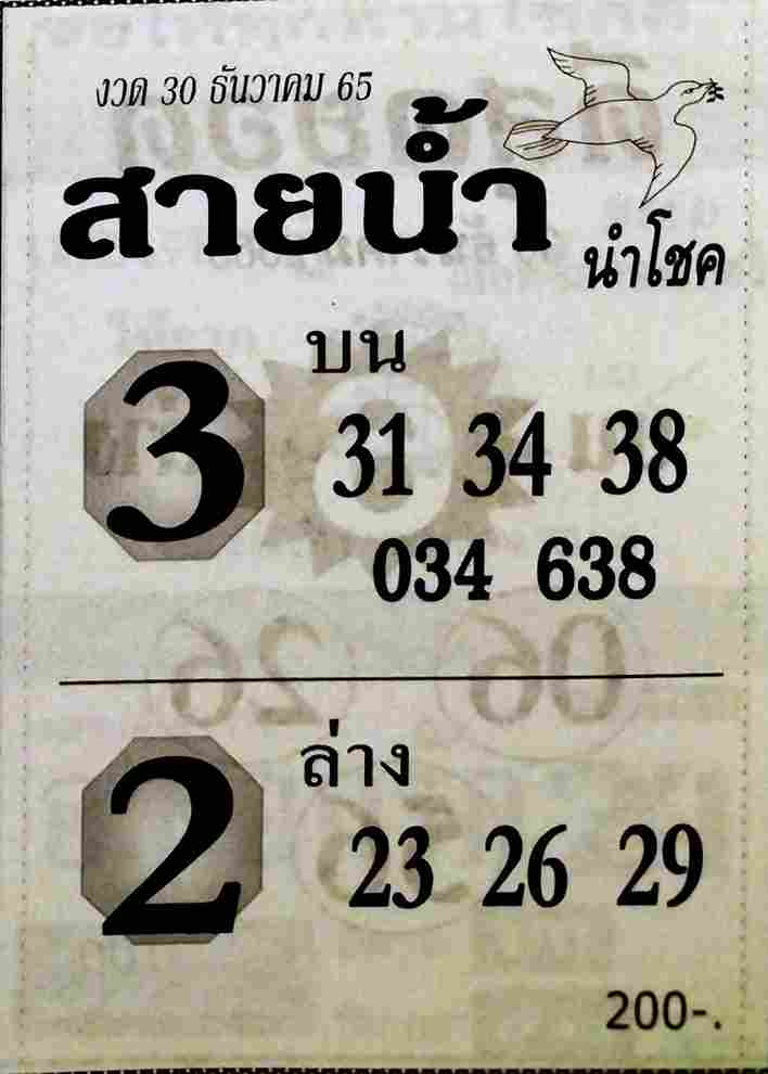 เลขดัง หวยสายน้ำ นำโชค 30-12-65