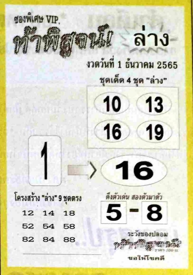 เลขดัง หวยท้าพิสูจน์ล่าง 1/12/65