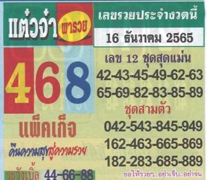 เลขดัง หวยแต๋วจ๋า 16-12-65 