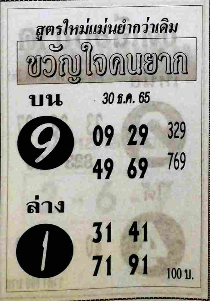 หวยซอง หวยขวัญใจคนยาก 30-12-65