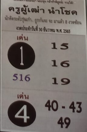 หวยซอง หวยครูผู้เฒ่านำโชค 30-12-65