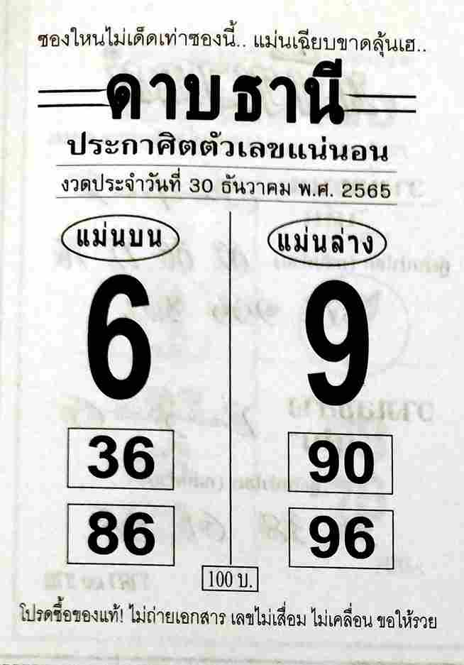 เลขเด็ด หวยดาบธานี 30-12-65