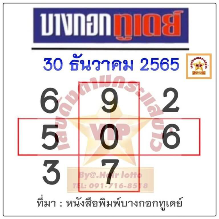 เลขเด็ด หวยบางกอกทูเดย์ 30-12-65