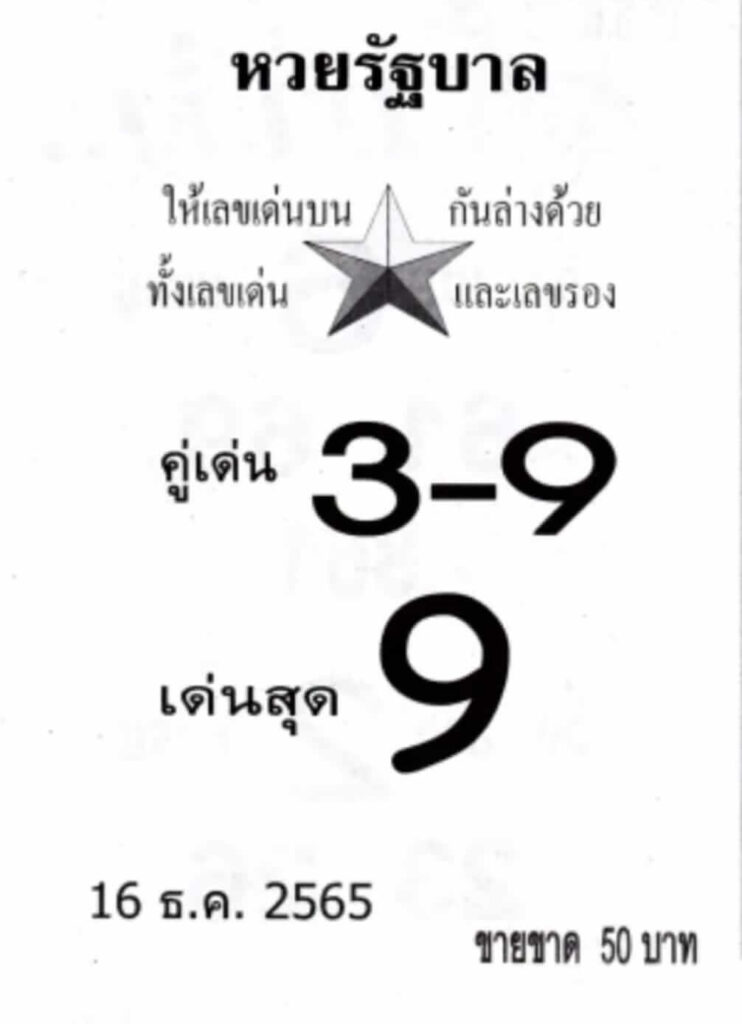 เลขเด็ด หวยรัฐบาล 16-12-65