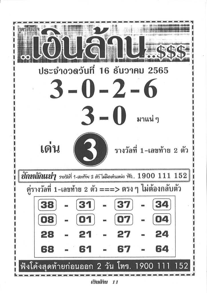 เลขเด็ด หวยเงินล้าน 16-12-65