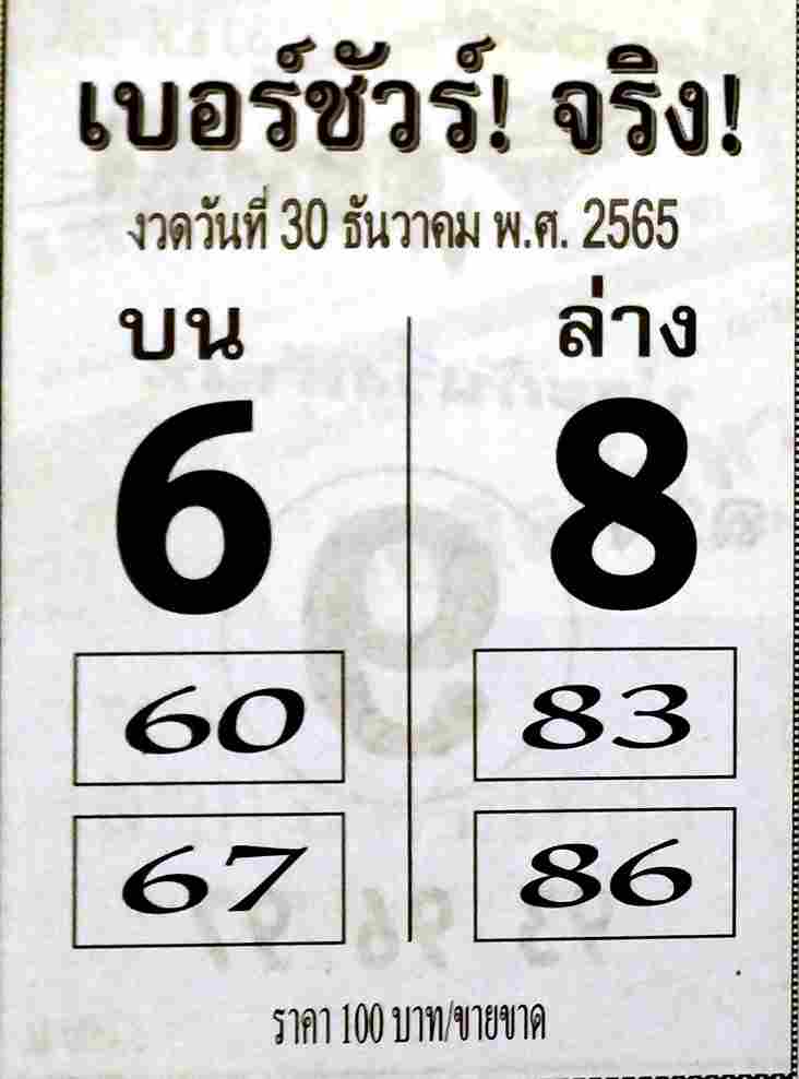 เลขเด็ด หวยเบอร์ชัวร์จริง 30-12-65