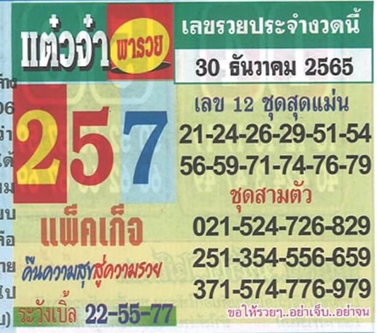 เลขเด็ด หวยแต๋วจ๋า 30-12-65