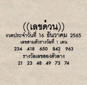 หวยซอง เลขด่วนกองสลาก 16-12-65