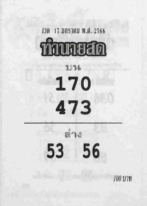 เลขดัง หวยทำนายสด 17-1-66