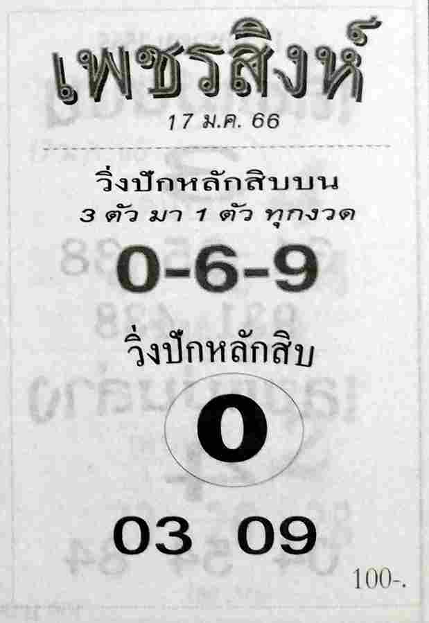 เลขดัง หวยเพชรสิงห์ 17-1-66