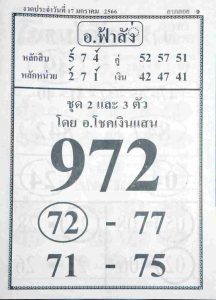 เลขดัง หวยอาจารย์ฟ้าสั่ง 17-1-66