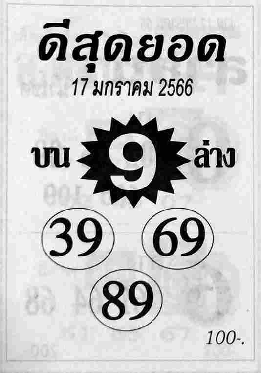 เลขดัง หวยดีสุดยอด 17-1-66