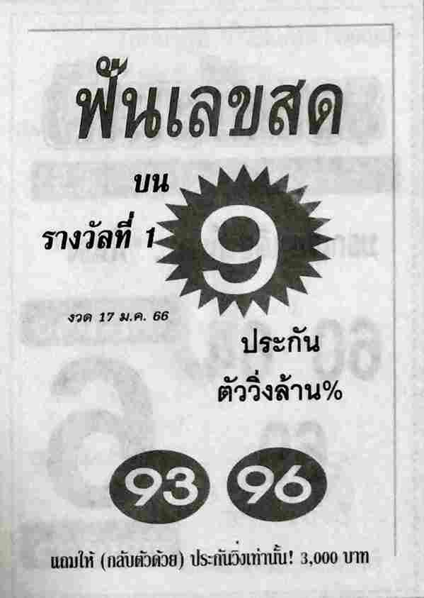 เลขดัง หวยฟันเลขสด 17-1-66