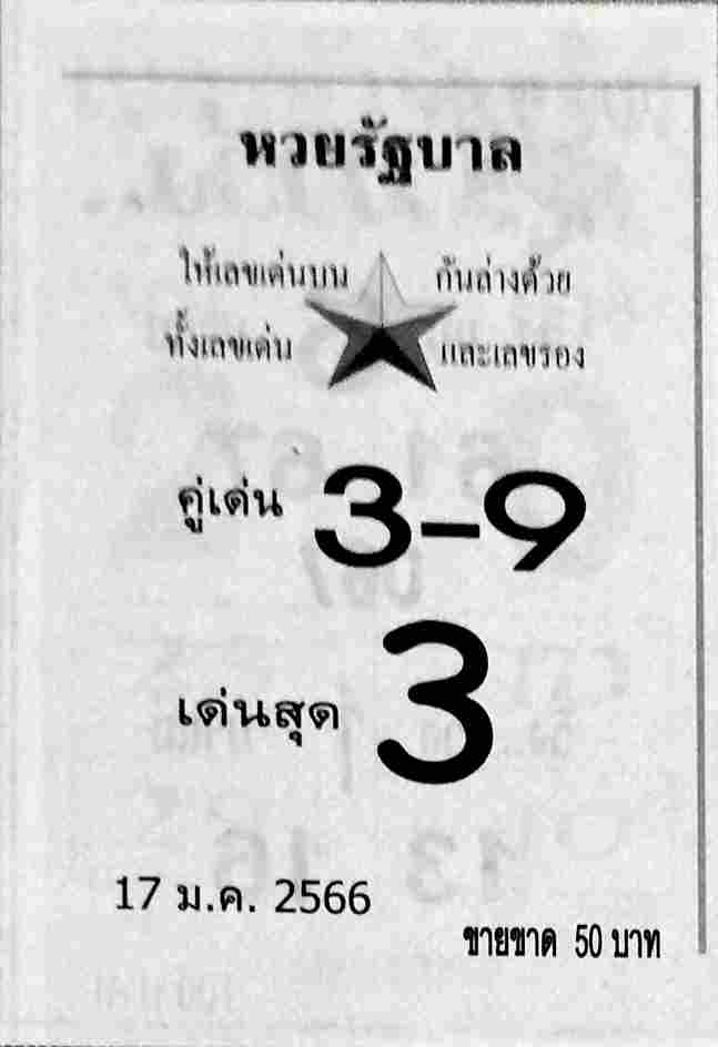 เลขดัง หวยรัฐบาล 17-1-66