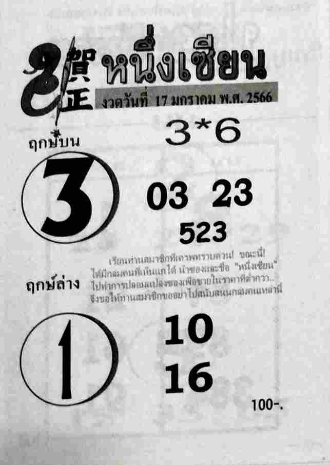 เลขดัง หวยหนึ่งเซียน 17-1-66