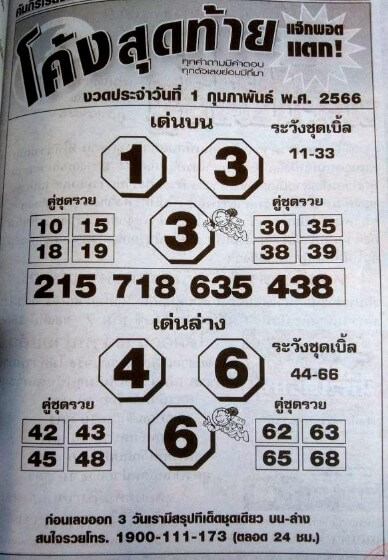 หวยโค้งสุดท้าย 1-2-66