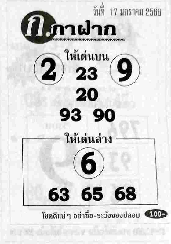 เลขเด็ด หวยก.กาฝาก 17-1-66