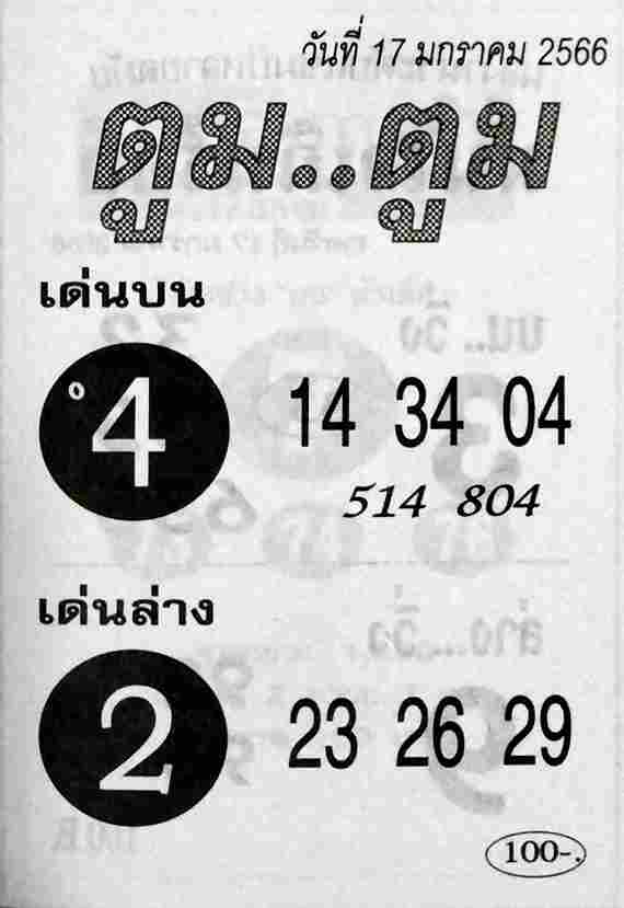 หวยซอง หวยตูมตูม 17-1-66