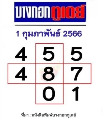 เลขเด็ด หวยบางกอกทูเดย์ 1-2-66