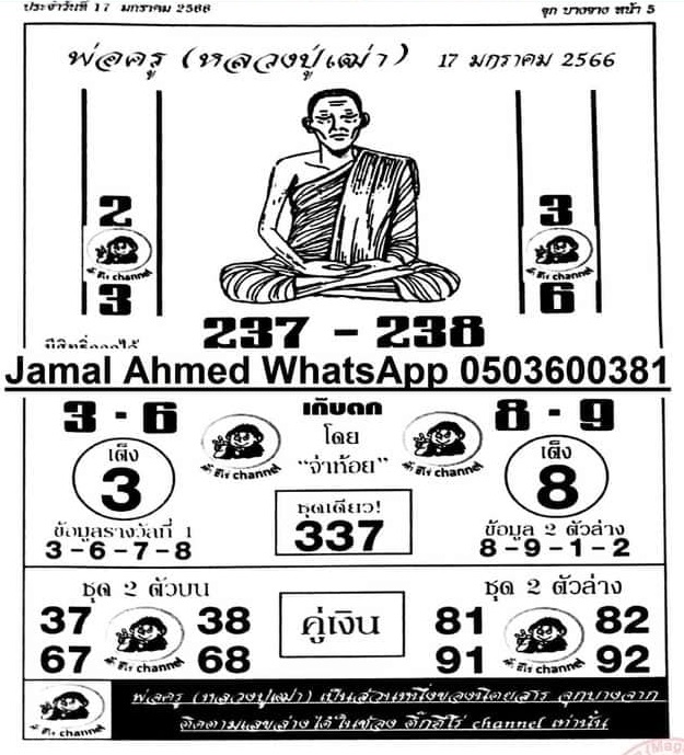 เลขเด็ด หวยพ่อครู 17-1-66