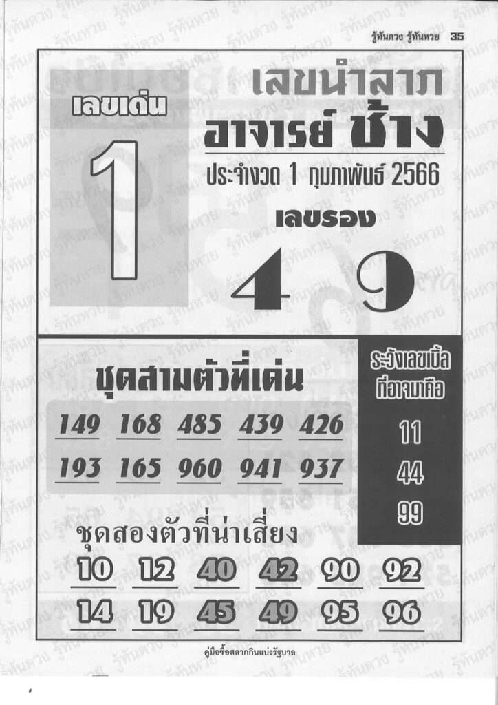 หวยซอง หวยอาจารย์ช้าง 1-2-66