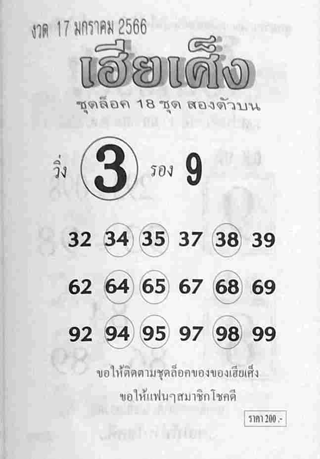 เลขเด็ด หวยเฮียเศ็ง 17-1-66