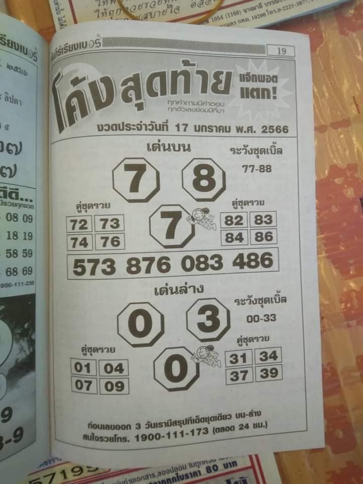 เลขเด็ด หวยโค้งสุดท้าย 17-1-66