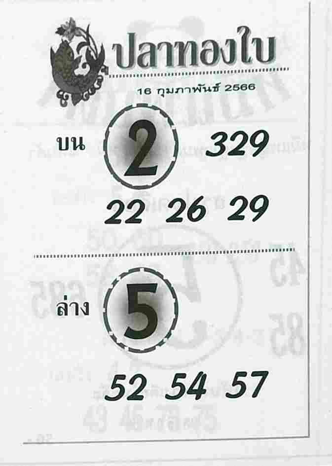 หวยปลาทองใบ 16-2-66