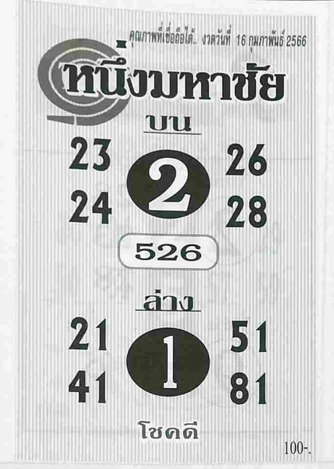 หวยหนึ่งมหาชัย 16-2-66