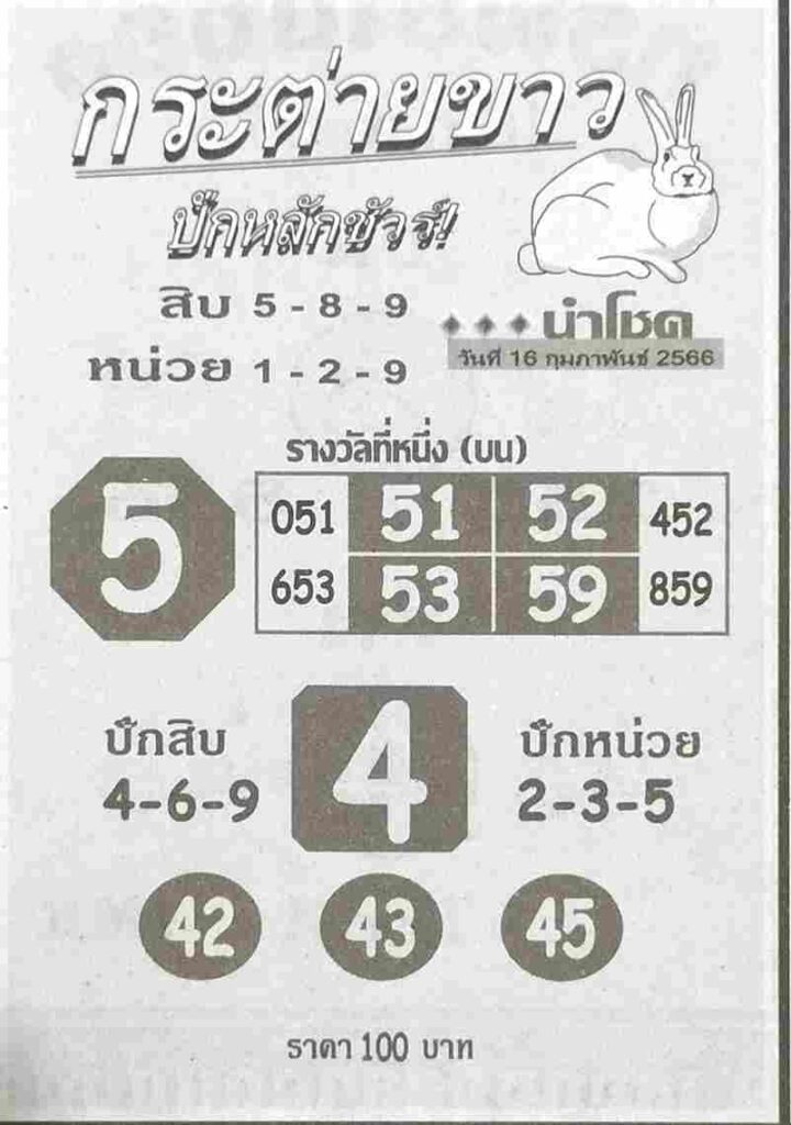 หวยกระต่ายขาว 16-2-66