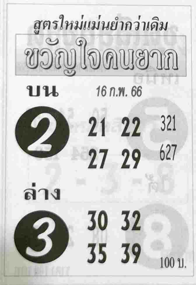 หวยขวัญใจคนยาก 16-2-66