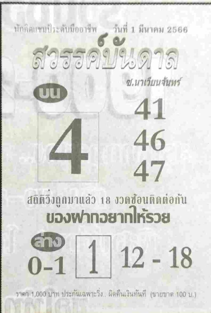 หวยสวรรค์บันดาล 1-3-66