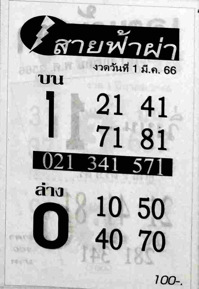 หวยสายฟ้าผ่า 1-3-66