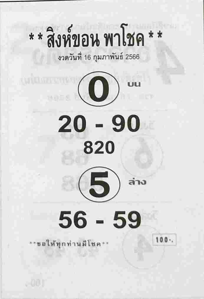 หวยสิงห์ขอน 16-2-66