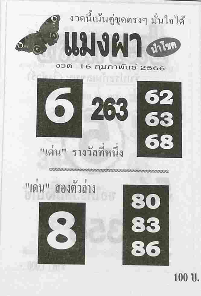 หวยแมงผา 16-2-66