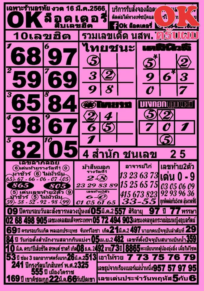 หวยOKลอตเตอรี่ 16-3-66