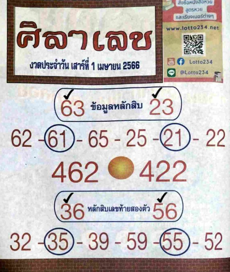 หวยศิลาเลข 1-4-66