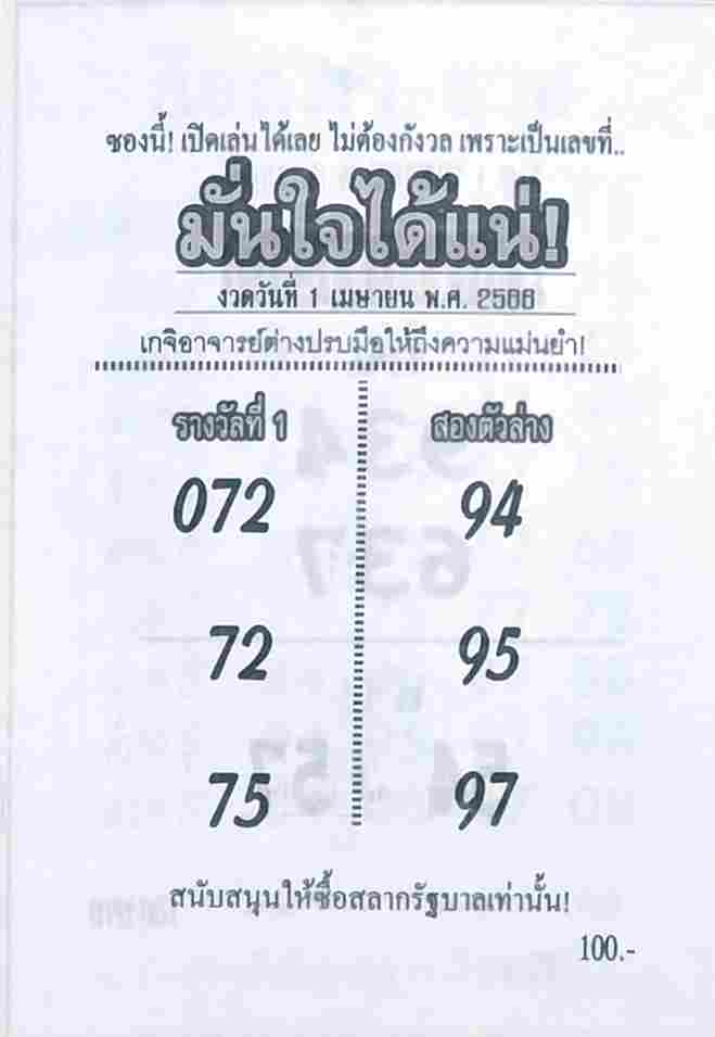 หวยมั่นใจได้แน่ 1-4-66