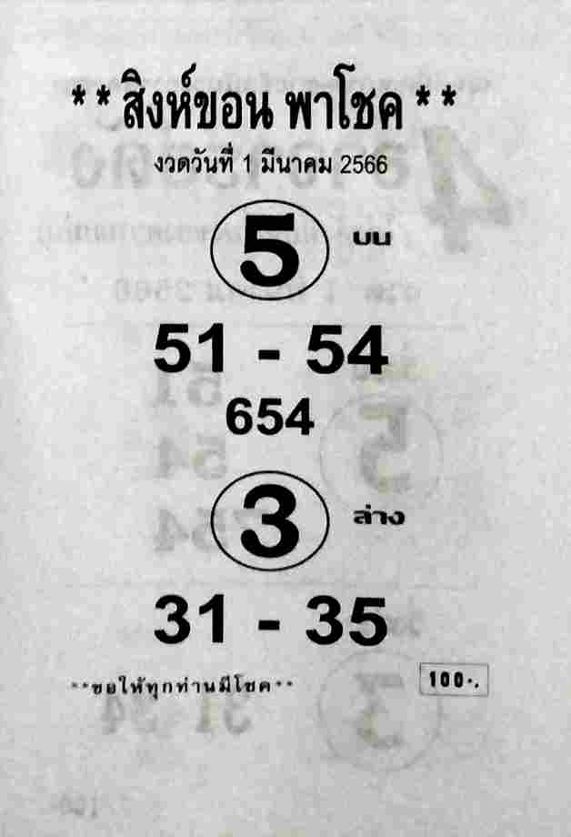 หวยสิงห์ขอน 1-3-66