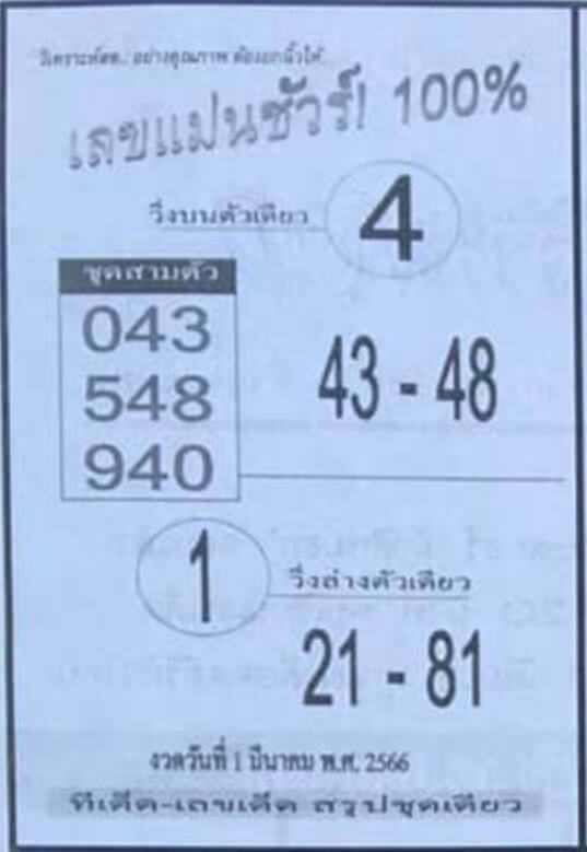 เลขแม่นชัวร์ 1-3-66