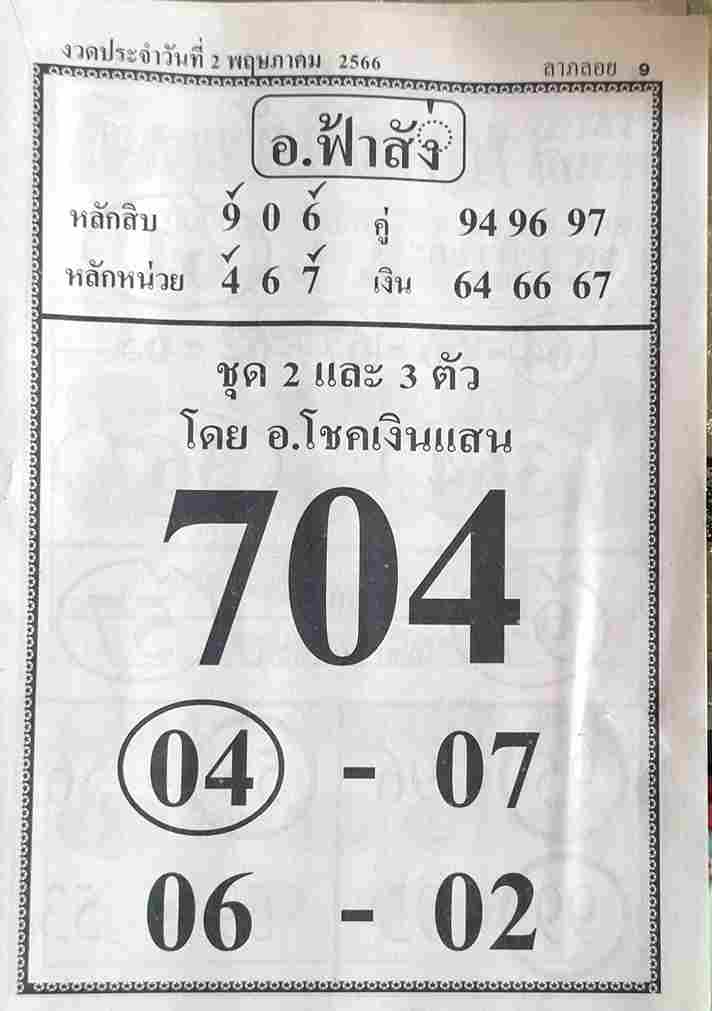 หวยอาจารย์ฟ้าสั่ง 2-5-66