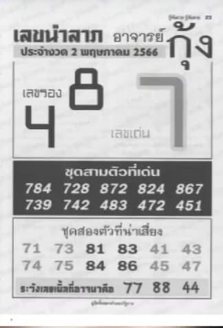 เลขนำลาภอาจารย์กุ้ง 2-5-66