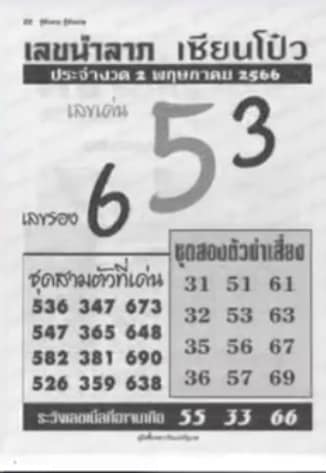 เลขนำลาภเซียนโป๋ว 2-5-66
