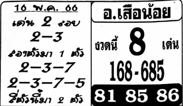 หวยอาจารย์เสือน้อย 16-5-66